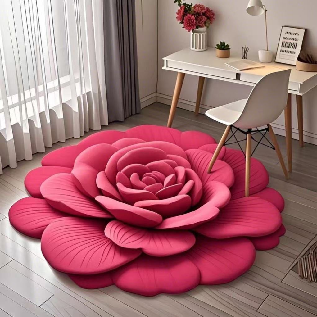 Soft peach round bath mat styled in Japandi decor