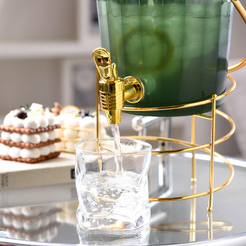 SHOND™ luxe glass beverage dispenser with iron frame and lid