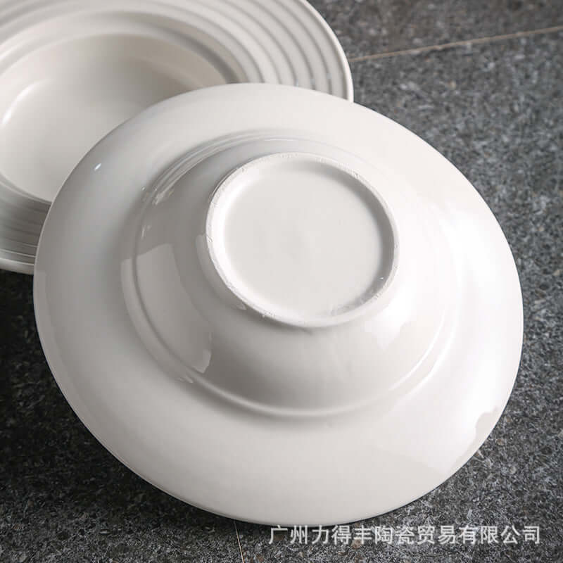 ShonD™ Pure White Ceramic Straw Hat Pasta Plates – Fine-Grain Minimalist Western Tableware