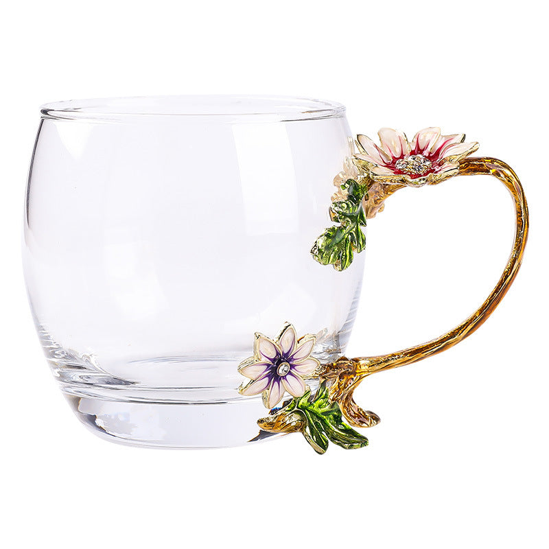 SHOND™ Enamel Stained Glass Pot Set | 1 Teapot + 4 Matching Cups – 400ml Floral Design
