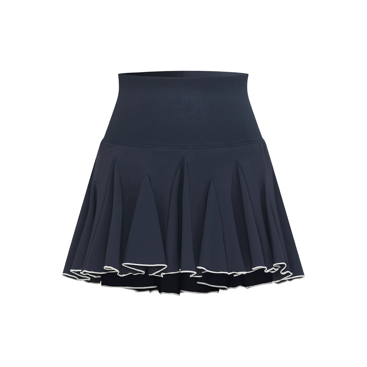 Navy blue skirt with white trim on a white background