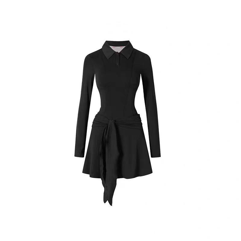 Black dress with long sleeves on a white background