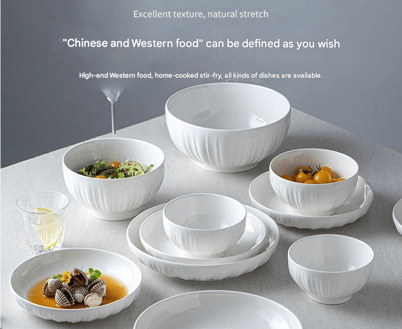 ShonD™ Jingdezhen Pure White Ceramic Tableware – Minimalist Luxury Dish & Bowl Collection