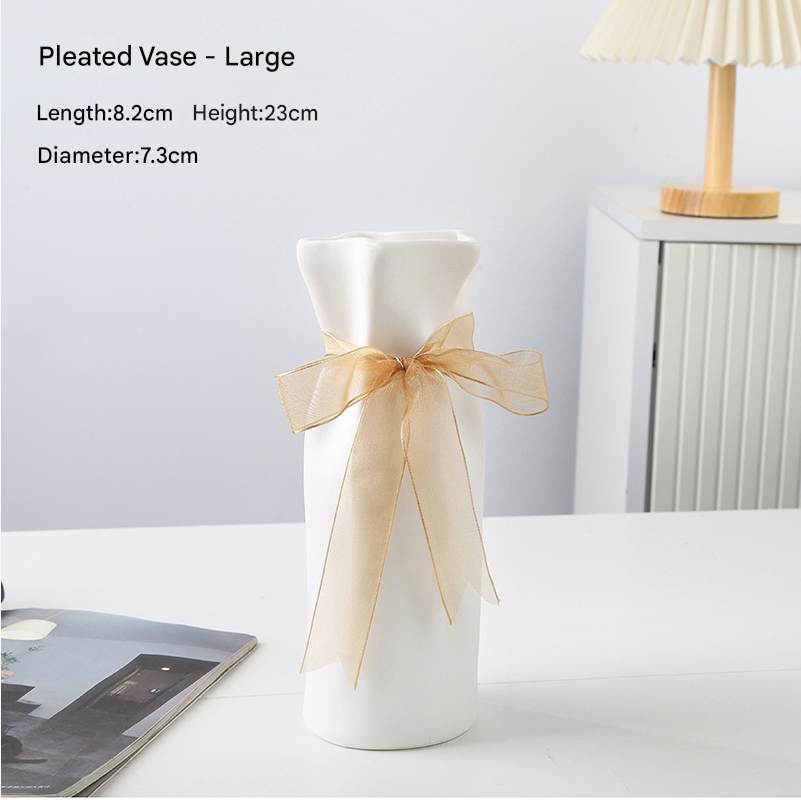 SHOND™ Crinkled Ceramic Vases | Paper Bag-Inspired Sculptural Decor for Modern Interiors