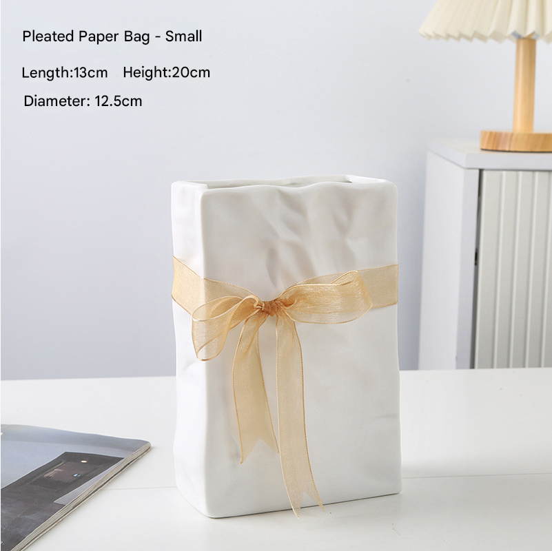 SHOND™ Crinkled Ceramic Vases | Paper Bag-Inspired Sculptural Decor for Modern Interiors
