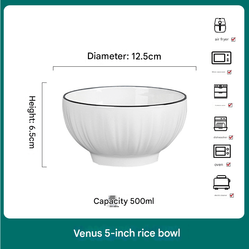 Embossed light luxury 6-inch Jingdezhen ceramic bowl in pure white