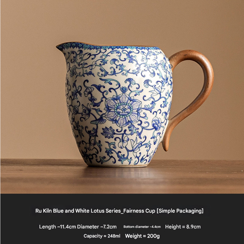 SHOND™ Ru Kiln Blue & White Lotus Kung Fu Tea Collection | Handcrafted Ceramic Teapot, Cups & More