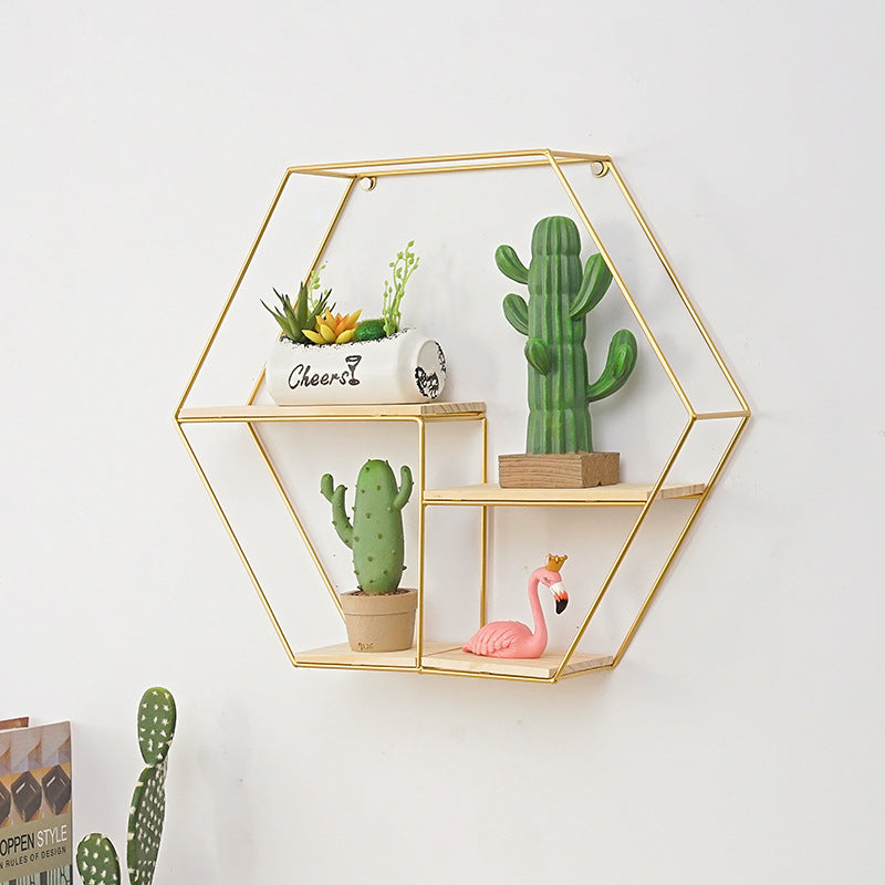 ShonD™ Nordic Wrought Iron Wall Shelf – Geometric Floating Storage | Minimalist Wall Decor for Bedroom & Living Room
