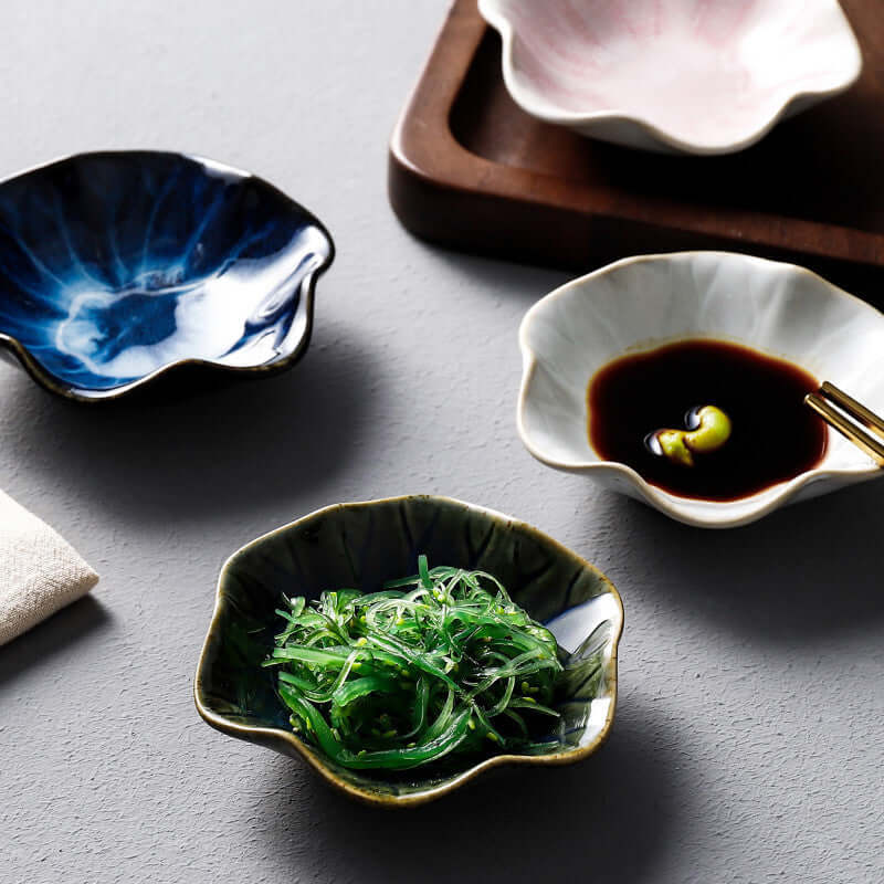 ShonD™ Japanese Ceramic Lotus & Sunflower Plates – Handcrafted Mini Dishes for Sauces, Snacks & Sides