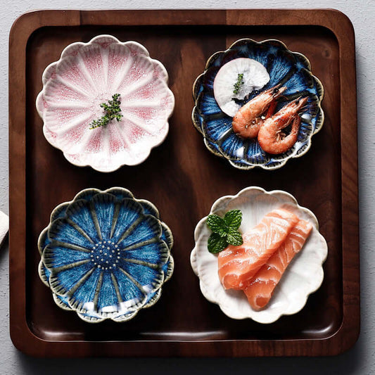 ShonD™ Japanese Ceramic Lotus & Sunflower Plates – Handcrafted Mini Dishes for Sauces, Snacks & Sides