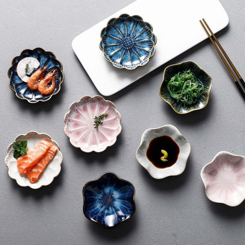 ShonD™ Japanese Ceramic Lotus & Sunflower Plates – Handcrafted Mini Dishes for Sauces, Snacks & Sides