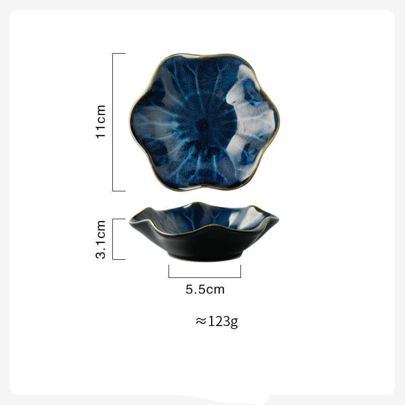 Lotus Leaf Gradient Blue Ceramic Plate – Top View