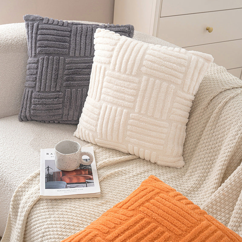 CozyCore™ cotton-wool pillow on minimalist beige sofa
