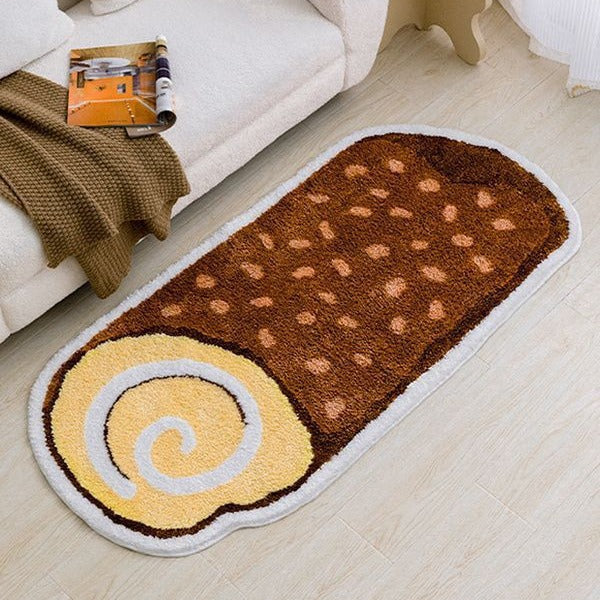 Limited Edition Cartoon Rugs – Croissant, Fries, Cheese & Roll Cake | Soft Imitation Cashmere Bedside Carpet
