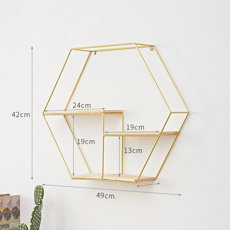 Gold hexagonal iron shelf 
