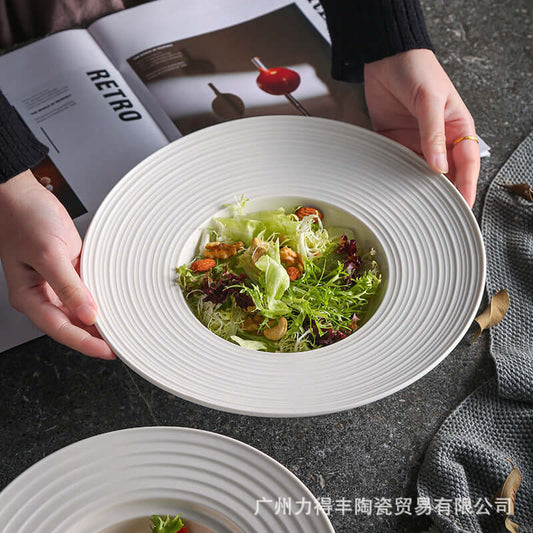ShonD™ Pure White Ceramic Straw Hat Pasta Plates – Fine-Grain Minimalist Western Tableware