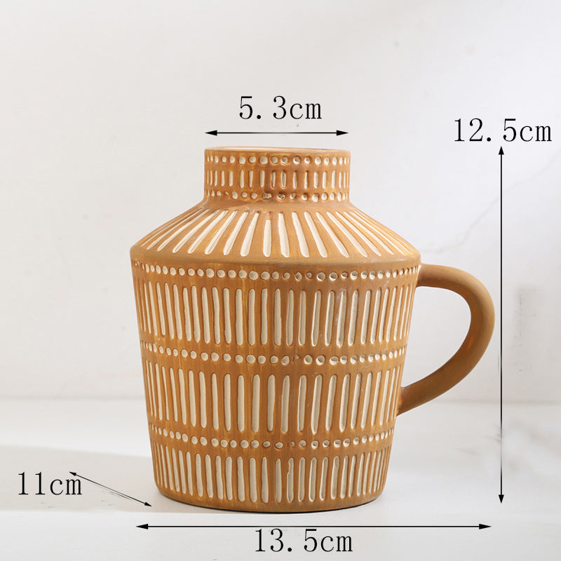 SHOND™ Mary Ceramic Vase Collection | Nordic Boho Hand-Painted Decor with Ear Handles – Small & Large Sizes