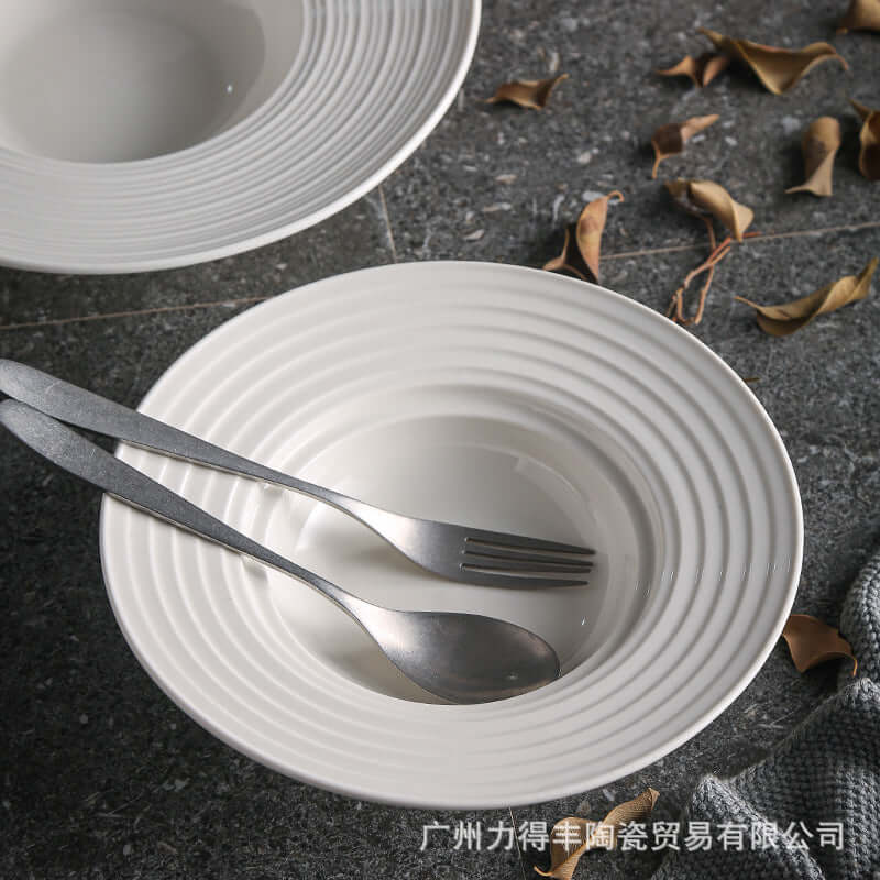 ShonD™ Pure White Ceramic Straw Hat Pasta Plates – Fine-Grain Minimalist Western Tableware