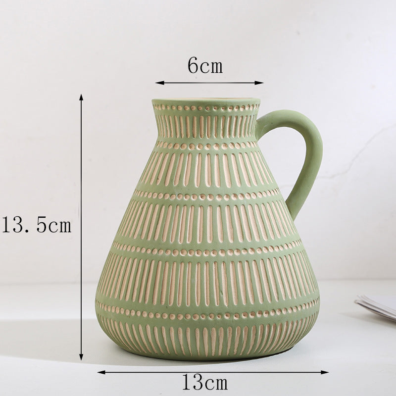 Large moss green Nordic vase on  table 

