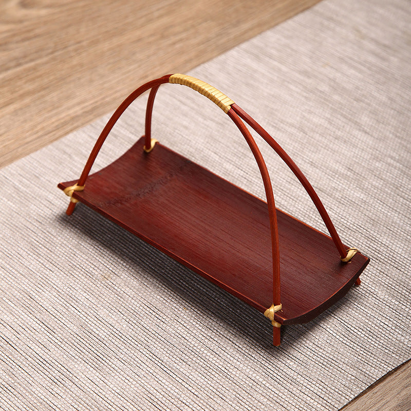 Red bamboo snack tray – Japanese dim sum inspired serving plate
