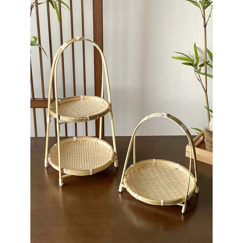 ShonD™ Handmade Bamboo Tiered Tray – Multi-Layer Woven Tabletop Storage & Display Basket