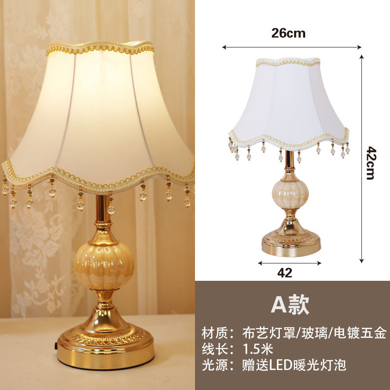 ShonD™ Retro Fabric Table Lamp – Vintage Bedside Light (Section A–D, Touch/Dimming Switch)
