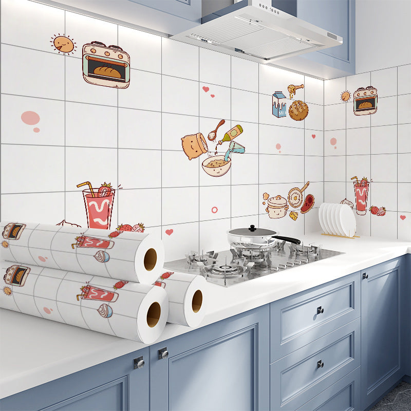 Peel-and-stick oil-proof kitchen wall sticker in use

