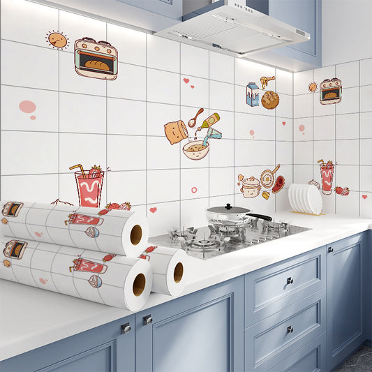 Peel-and-stick oil-proof kitchen wall sticker in use
