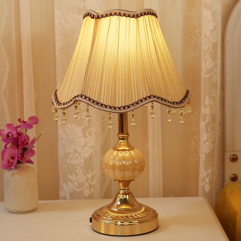 ShonD™ Retro Fabric Table Lamp – Vintage Bedside Light (Section A–D, Touch/Dimming Switch)