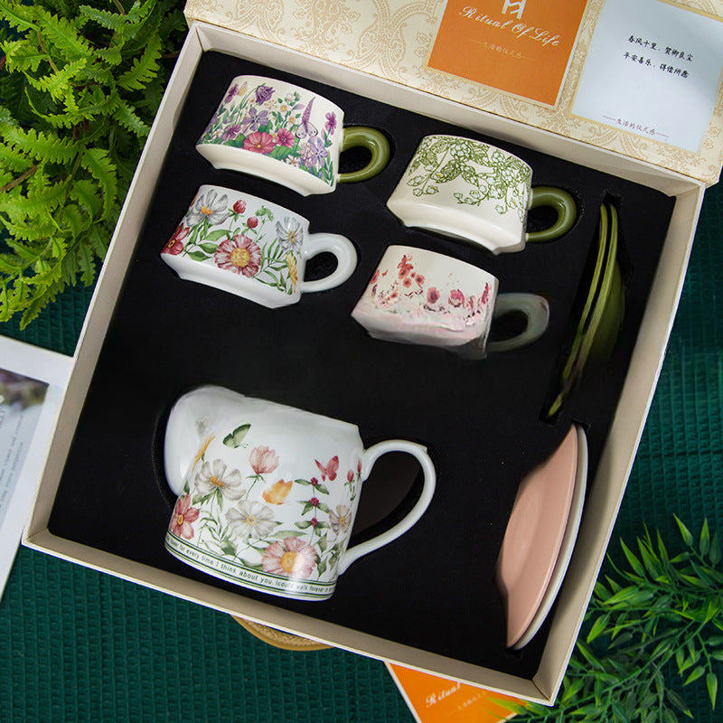 SHOND™ Garden Bloom ceramic tea set with floral cups, kettle & gift box
