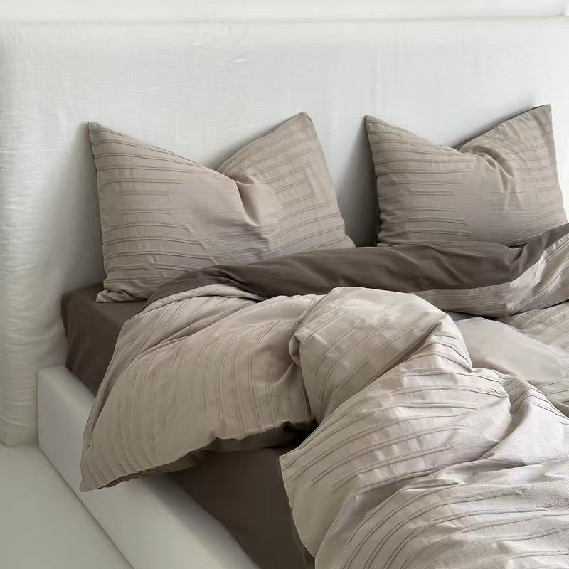 Bedroom styled with ZenNest™ Macchiato set + wood accents
