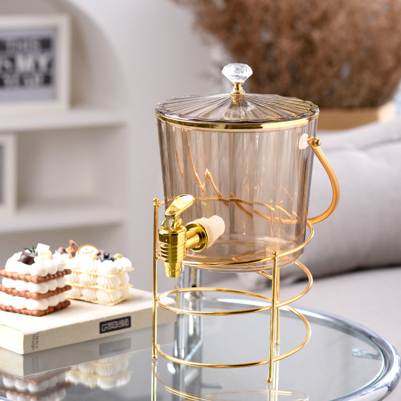 SHOND™ luxe glass beverage dispenser with iron frame and lid
