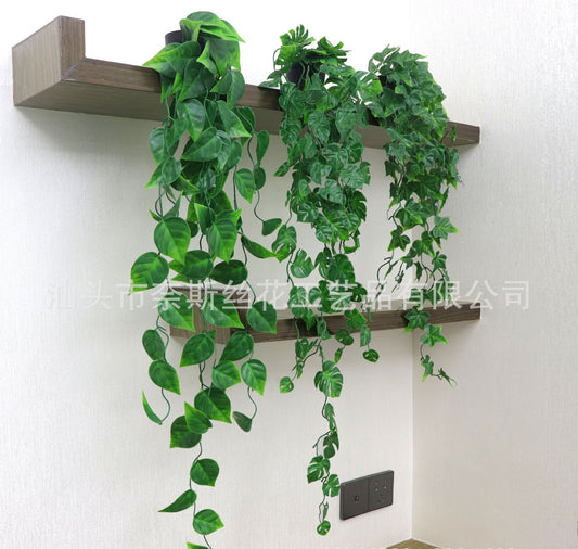 SHOND™ artificial hanging plants in white pots styled in kitchen nook
