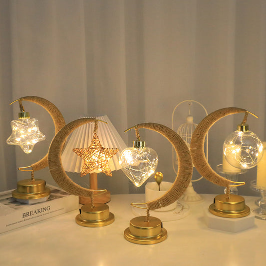 ShonD Cross-Border LED Plug-in Hemp Rope Star and Moon Light
