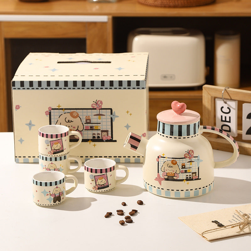 ShonD™ Baking Lamb Ceramic Tea Set with teapot and 4 cups
