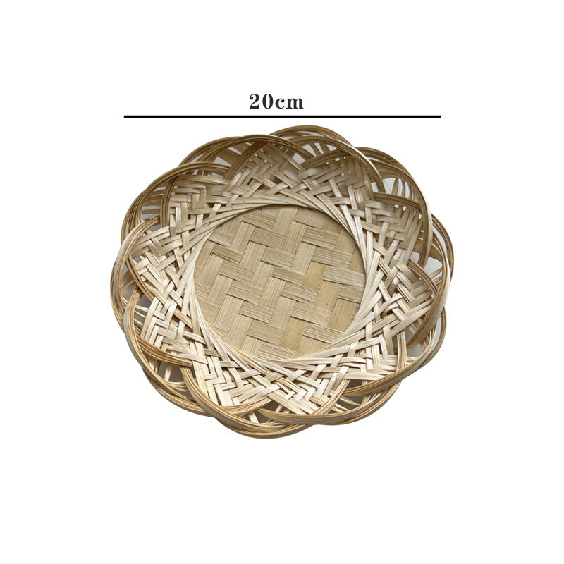 Large bamboo lace basket (20×3cm) for table decor or serving

