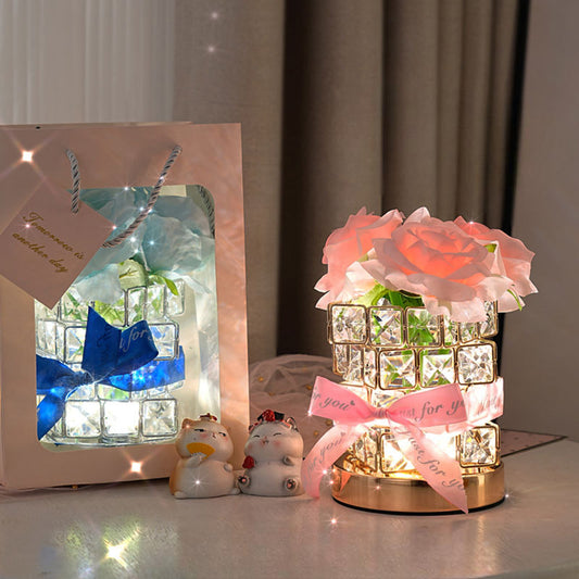 RoséGlow™ LED night light glowing with pink/blue roses
