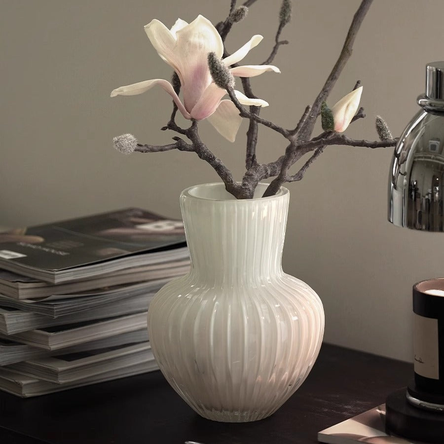 ShonD™ Nordic Flow-Patterned Glass Vase – Minimalist White Elegance for Roses & Table Decor