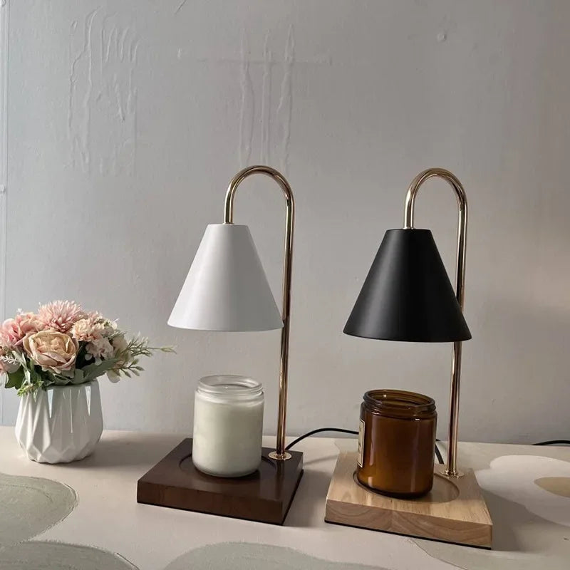 ShonD™ Modern Wax Warmer Lamp with wooden base on nightstand
