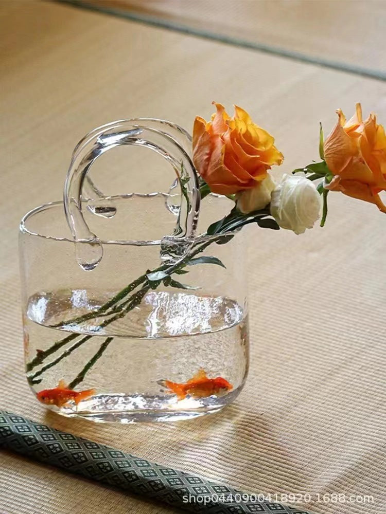 SHOND™ handbag-style glass vase in transparent aesthetic
