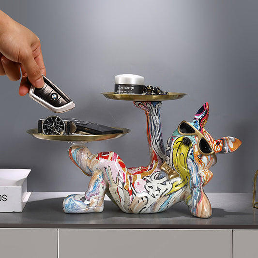 French Bulldog ceramic tray on neutral background
