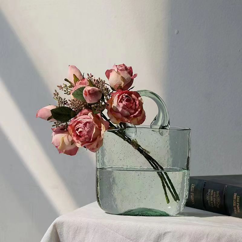 SHOND™ handbag-style glass vase in transparent aesthetic
