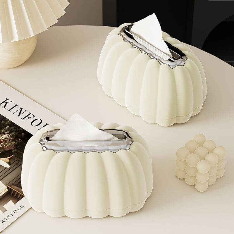 ShonD™ Minimalist Pumpkin Tissue Box – Soft Flocking Storage for Living Room & Office (Cream Colors)