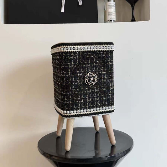 ShonD™ Nordic Minimalist Push-Lid Trash Bin in Black – Modern Trash Can in Living Room Setup
