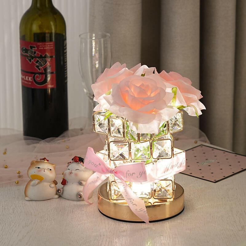 Romantic rose light on a bedside table 
