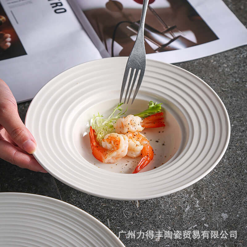 ShonD™ Pure White Ceramic Straw Hat Pasta Plates – Fine-Grain Minimalist Western Tableware