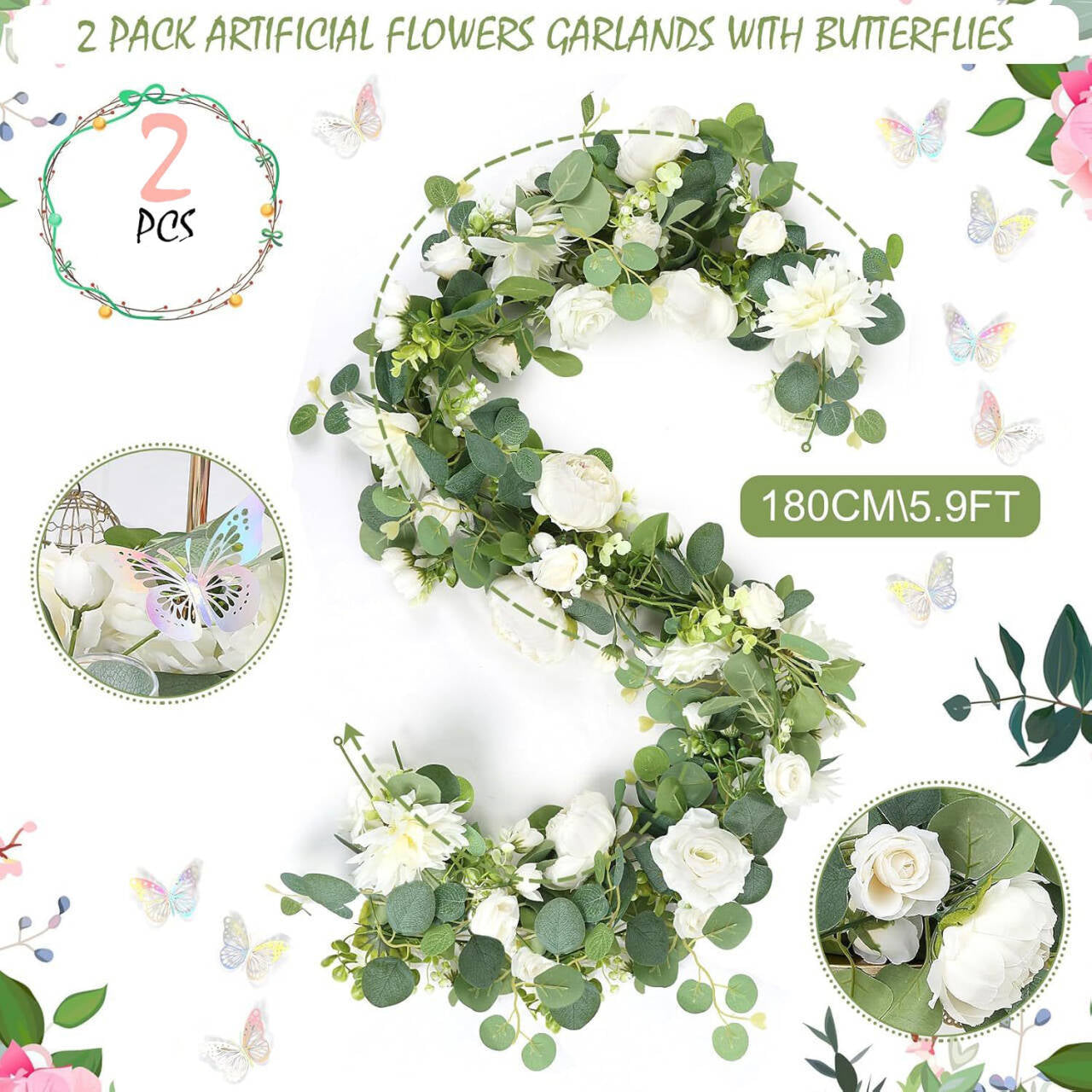 Elegant Artificial Rose Vine – 2.3m Silk Floral Garland for Home & Event Decor