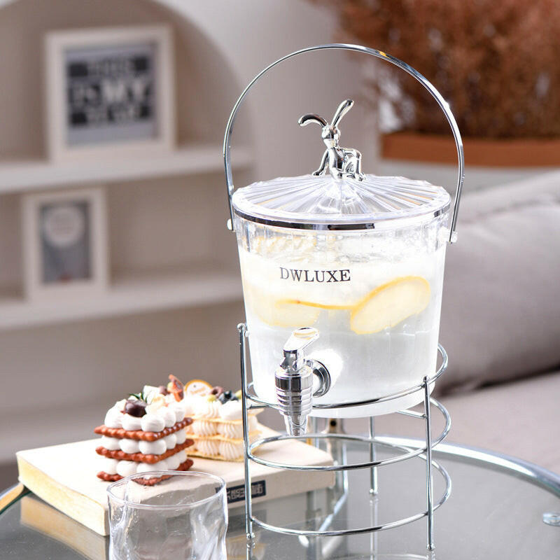 SHOND™ luxe glass beverage dispenser with iron frame and lid
