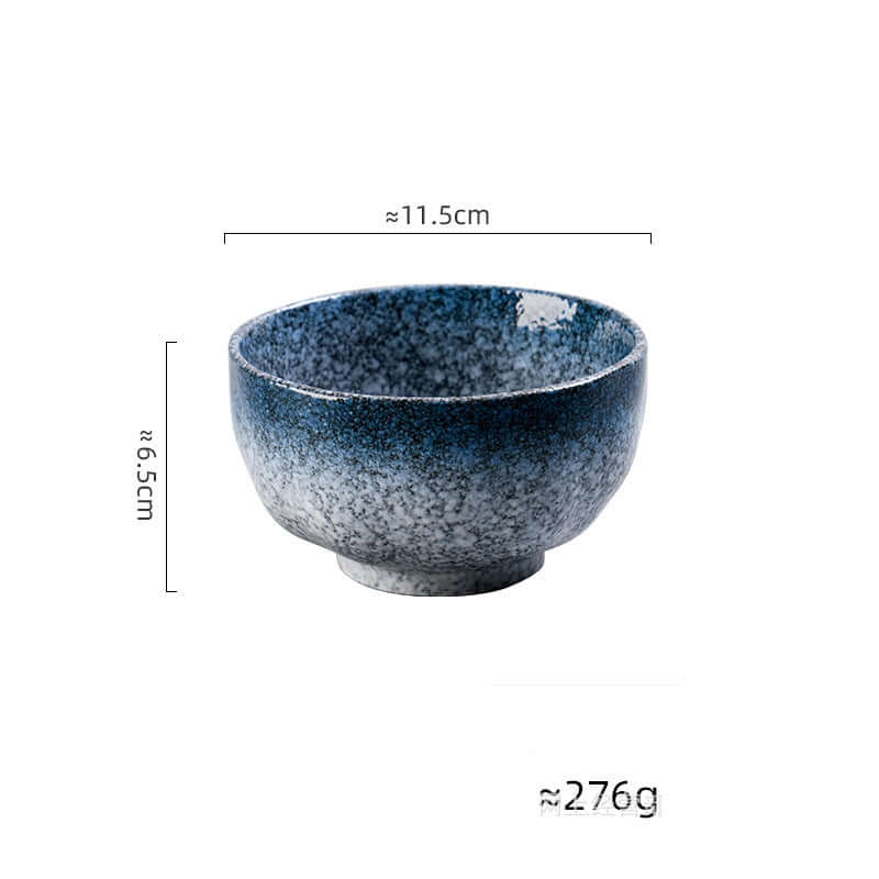 Elegant 5 inch ruffled ceramic rice bowl in Modi blue – minimalist Japanese design
