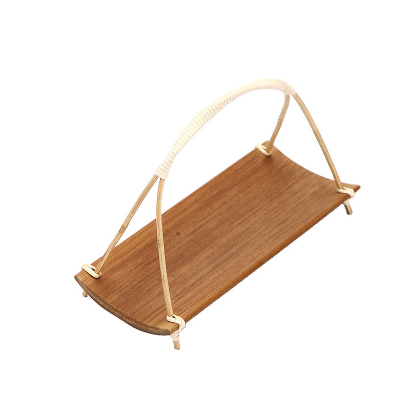 Hand-held natural bamboo tray with woven dim sum style
